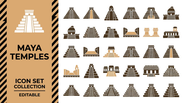 Mayan civilization temple icons including pyramids and ancient ruins
