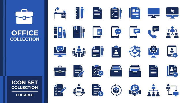 Business and office icon set for corporate management and workflow