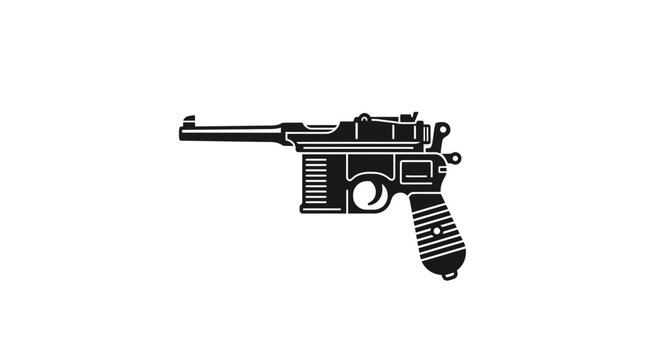 Mauser C96 Pistol Silhouette Icon - Vintage Firearm Vector