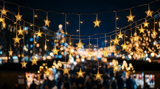 Christmas day star string lights at night market