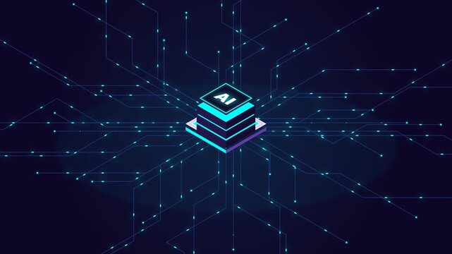 Abstract representation of artificial intelligence technology and its complex network connections