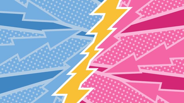 画面を黄色の線で分断する桃色と水色の背景素材(ポップアート風)／A pop art-style pink and light blue background divided by a bold yellow line across the screen