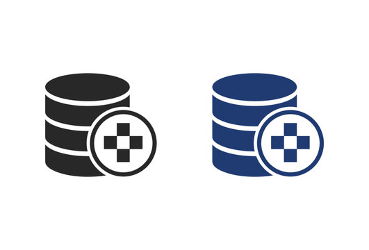 Database icon with plus symbol for adding new data.