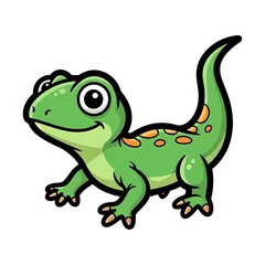 Fototapeta premium Cute green cartoon frog character smiling happily.