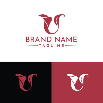 Elegant letter u logo design with floral leaf elements