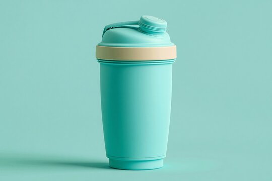 Minimalist mint-green shaker cup with beige lid, studio-lit.