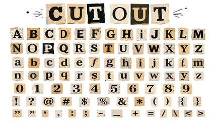 Vintage cutout alphabet vector set, ransom note style letters and numbers, paper collage typography for creative design and scrapbooking © preety