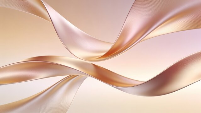 Elegant flowing silk ribbons with a glossy rose gold finish on a warm gradient backdrop suitable for luxury brand advertising cosmetic packaging design and festive background banners