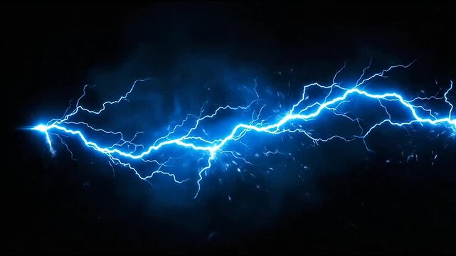 Electric blue lightning strike and power discharge on black background