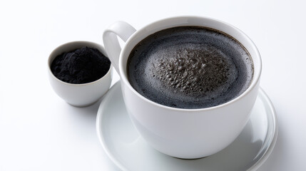 Obraz premium activated charcoal latte with foam and clean presentation