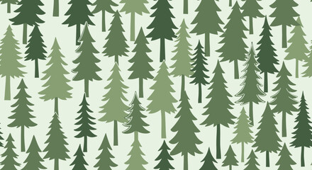 Fototapeta premium Seamless Green Pine Tree Forest Pattern for Nature Background and Textile Print
