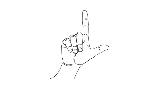 Continuous line drawing of a human hand making an L shape gesture