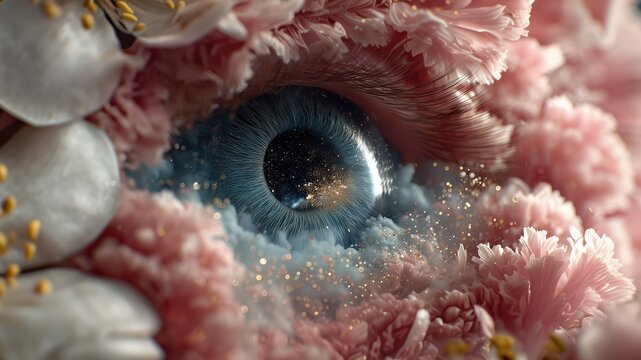 Surreal Extreme Macro Rose with Opal Galaxy Eye and Cloud Petals
