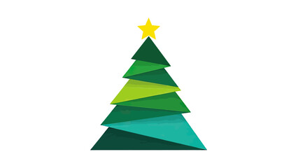 Fototapeta premium Geometric green tree with yellow star on white background