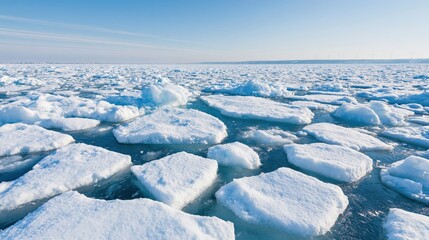 Obraz premium Vast Arctic Ice Floes Under a Clear Blue Sky, Frozen Ocean Surface in a Cold, Remote Wilderness Landscape