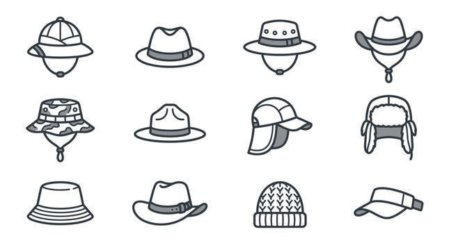 Various Styles of Hats for People.