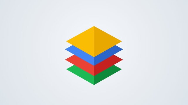 Abstract colorful isometric layered stack representing digital data organization and structural software development