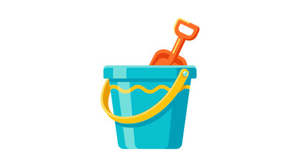 Colorful sand bucket and shovel, a classic beach toy for summer fun. © Mbah Suro