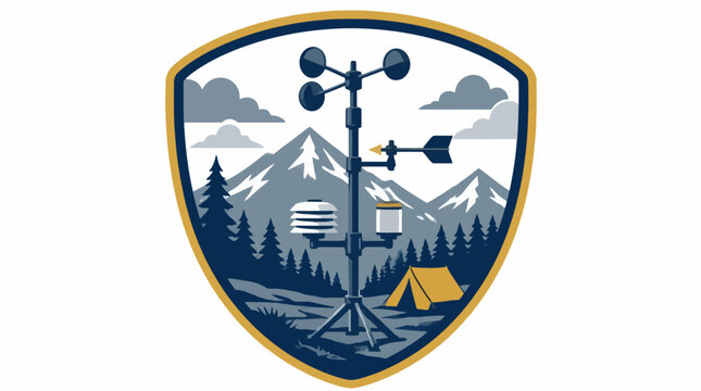 Mountain weather station anemometer camping shield logo.