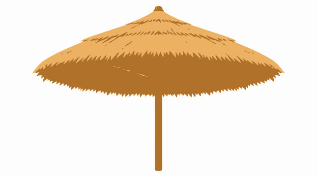 Traditional thatched straw beach umbrella isolated