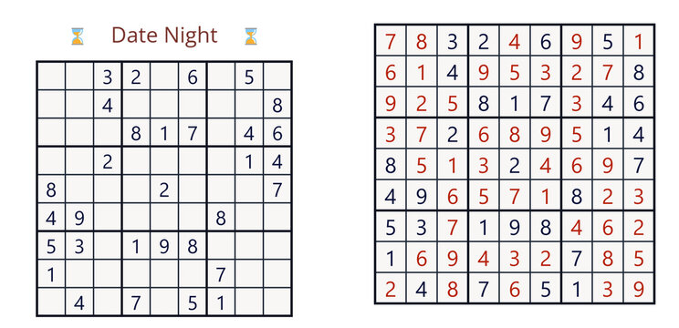 Sudoku puzzle game on a date night with numbers and a timer background