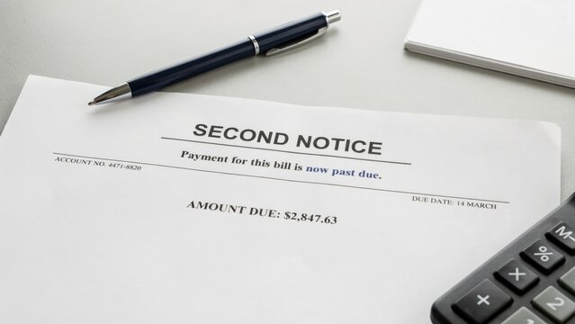 Overdue invoice notice, payment reminder document, financial paperwork, late bill notification