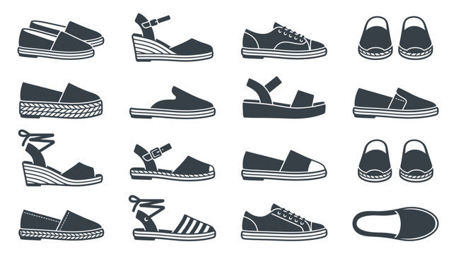 Collection of various black shoes.