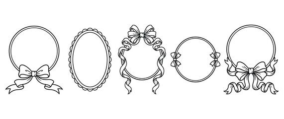 Elegant circle and oval frames decorated with vintage ribbons and bows for greeting cards. © KALPANA AKTER