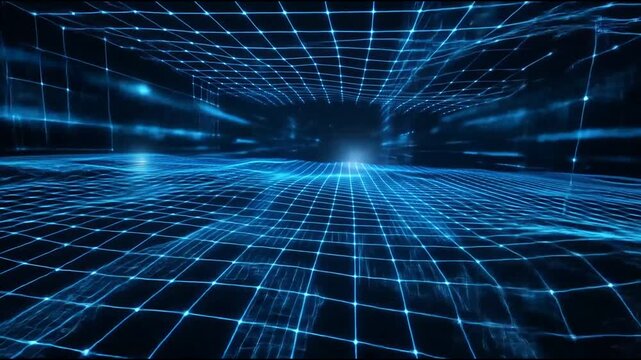 Abstract blue digital network grid connection cyber technology background