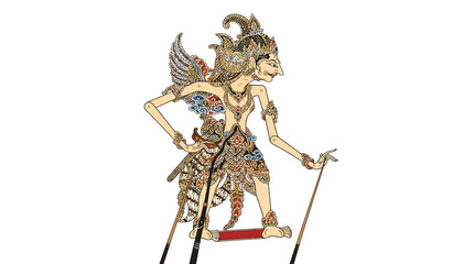 Fototapeta premium Traditional Indonesian Wayang Character Dancing with Sticks in Theatrical Performance