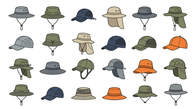 Variety of colorful bucket hats.