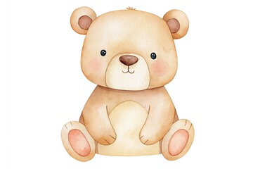 Fototapeta premium Adorable Watercolor Teddy Bear Sitting Illustration for Children's Books and Designs