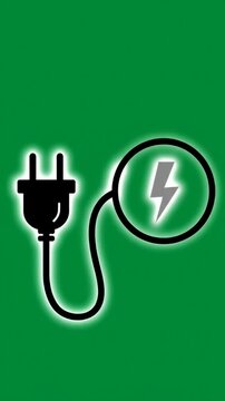 Electric power plug icon with lightning bolt on green.
