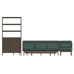 Front view of a white oak antique grey rustic living room furniture set featuring coordinated wooden furniture pieces.  © Rio