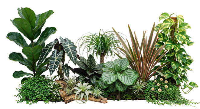Tropical plants with colorful leaves on a transparent background