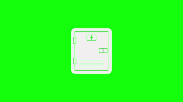 Animation of an electrical box icon with a high-voltage warning sign. Circuit breaker box icon.