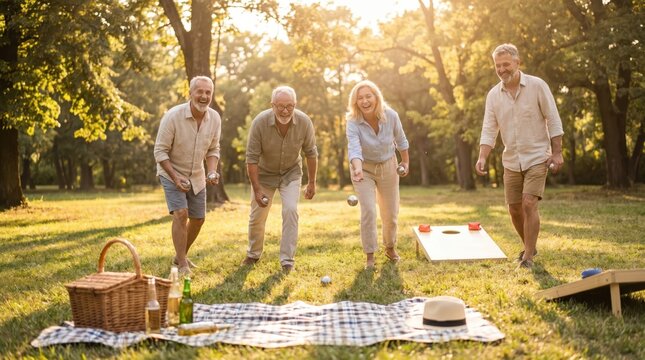 Friends Playing Lawn Games During Summer Bank Holiday