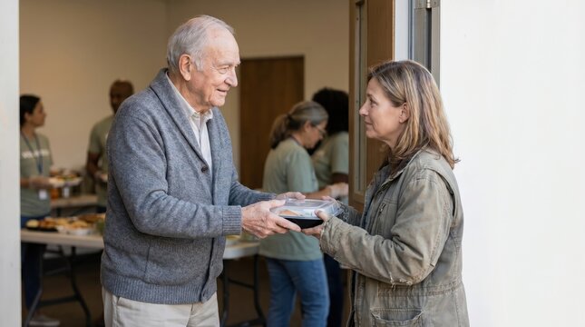 Elderly Man Offers Meal to Woman for Senior Citizen Day