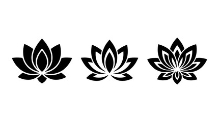 Obraz premium Lotus Flowers in Three Different Stylized Designs with Intricate Details Featuring Flower, Design, Black with White and Outline