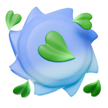 3D Eco Radiant Solar Symbol with Green Leaves