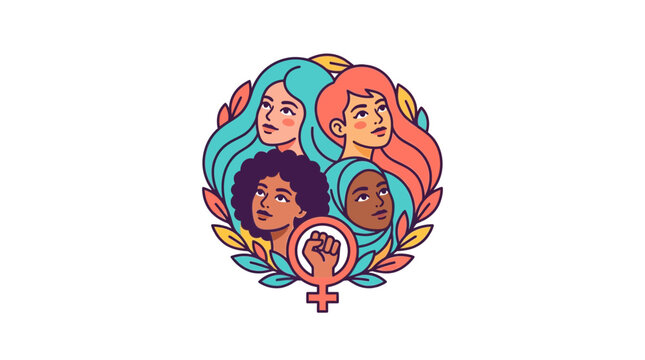 Diverse Women United Circle Logo with Female Symbol and Fist