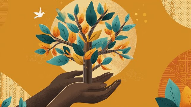 Hands nurturing a tree of hope for Nelson Mandela International Day and global community service