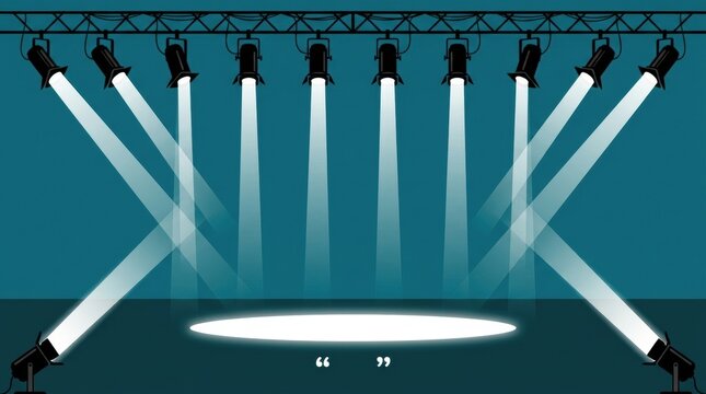 Empty stage with dramatic lighting spotlights focused on center stage performance area