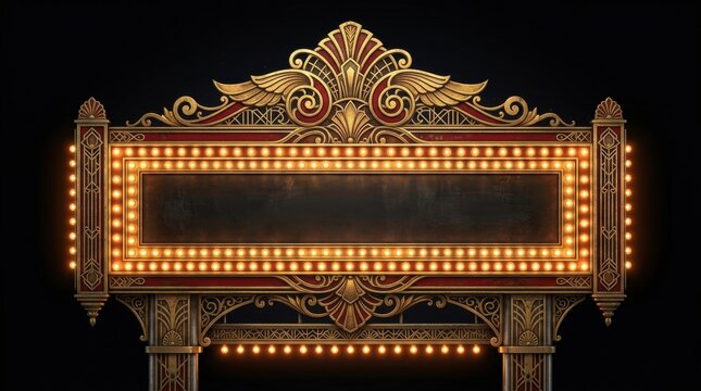 Vintage broadway marquee sign with glowing lights empty frame for text or logo