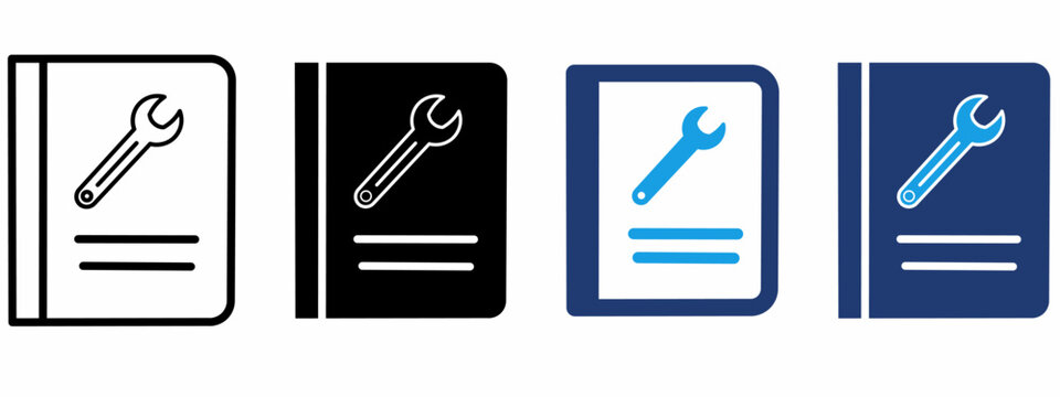 Technical Manual Guide book icon collections. Containing Wrench, Instruction, Repair, Service and more icons.