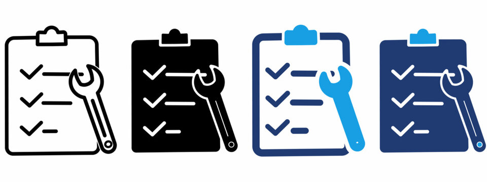 Maintenance Clipboard Checklist icon collections. Containing Wrench, Service, Inspection, Repair and more icons.