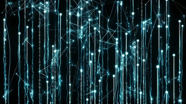 密集して立ち並ぶ垂直データストリーム