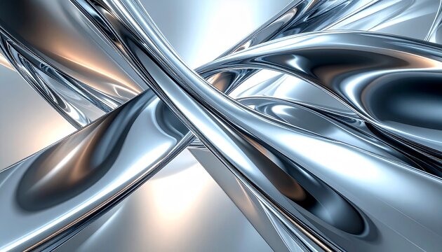 Diagonal flowing chrome ribbons crossing the frame with dynamic movement, luxury abstract metallic background