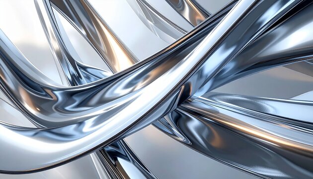 Diagonal flowing chrome ribbons crossing the frame with dynamic movement, luxury abstract metallic background