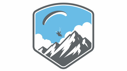 Paragliding shield badge over high mountain peaks. © Pecilia